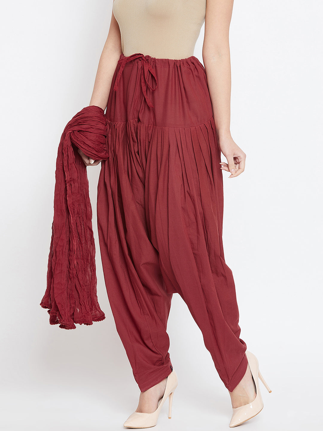 Maroon Cotton Plain Patiala with Dupatta
