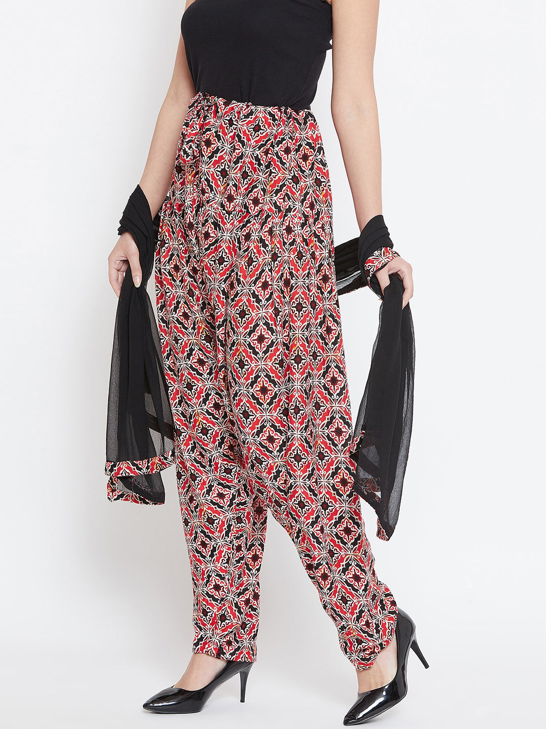 Block floral Print Rayon Printed Patiala with Dupatta