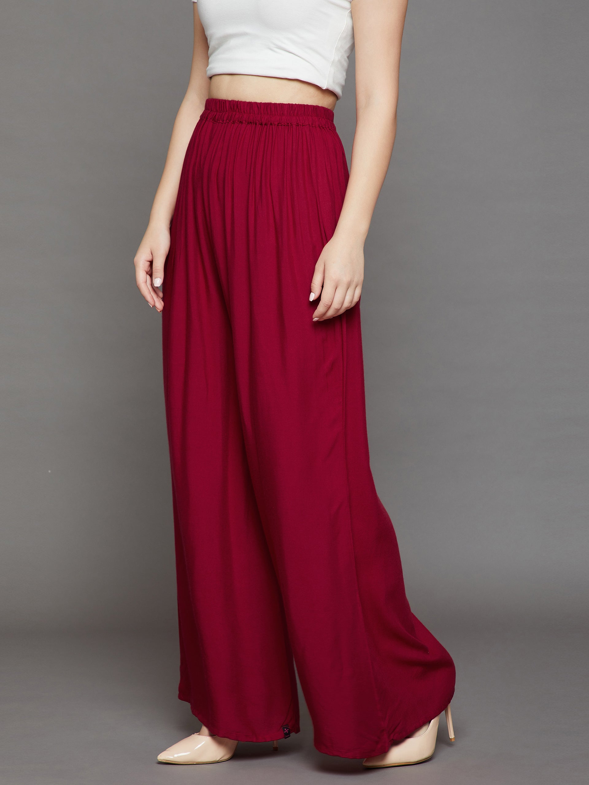 Maroon Plain Rayon Palazzo