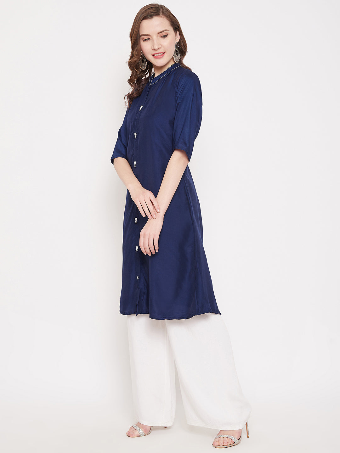 Royal Blue Embroidery Solid Color Kurti