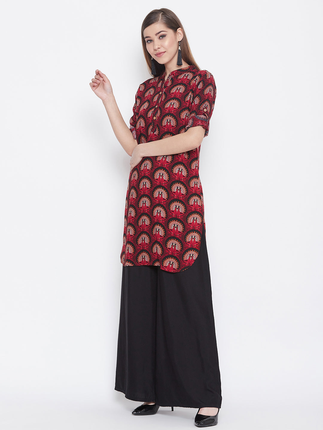 Maroon Figurative Printed Kurti