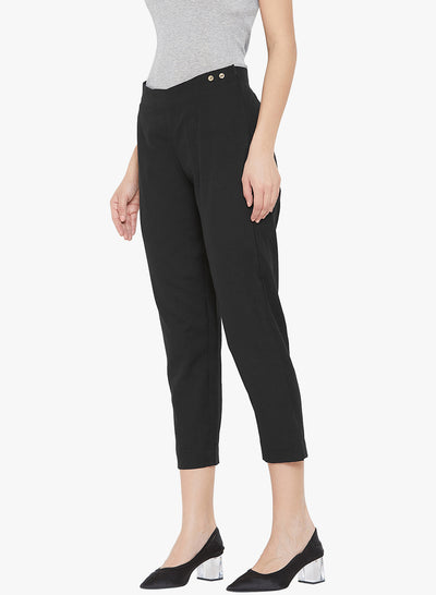Black Cotton Slub Pants