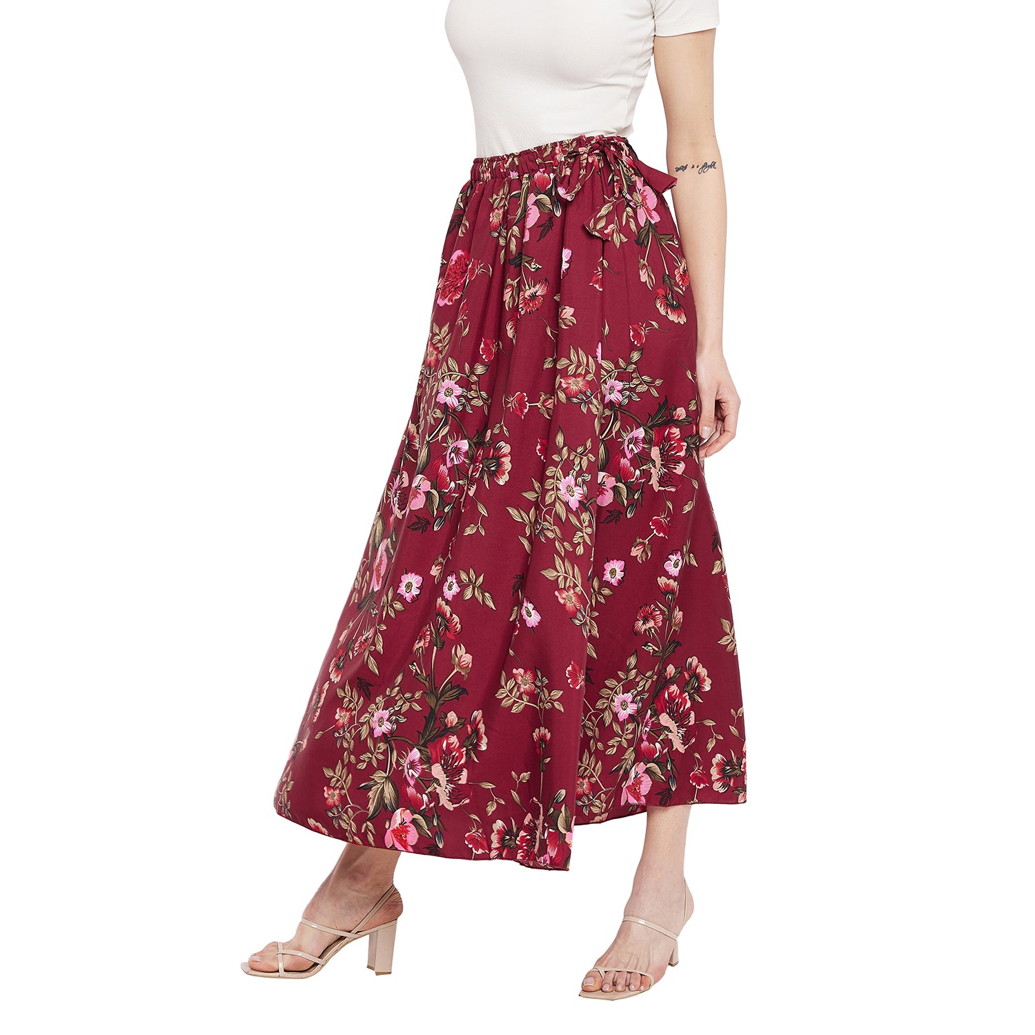 Maroon Pink Blossom Floral Skirt