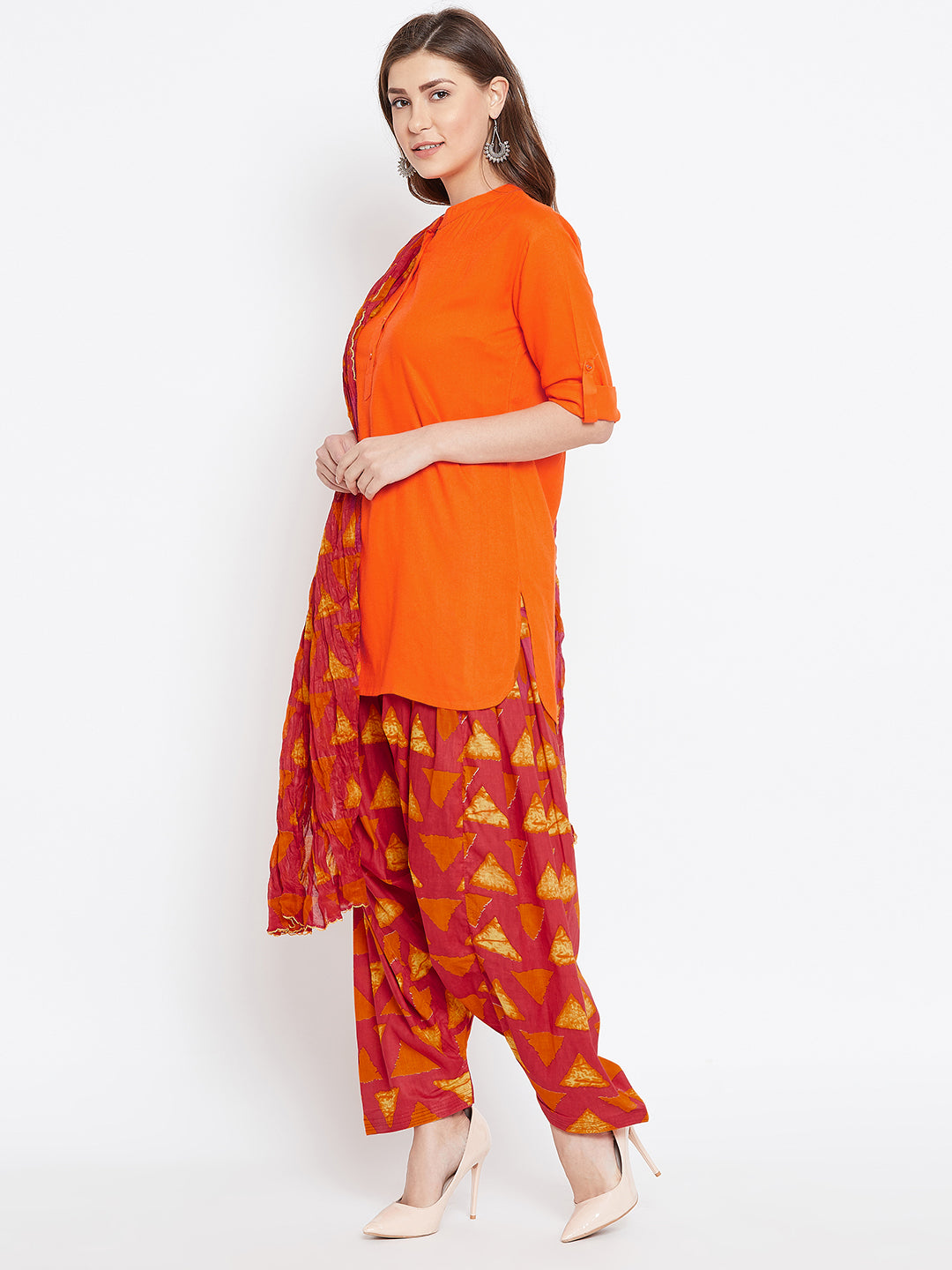Vector Print Patiala with Orange Kurti Set