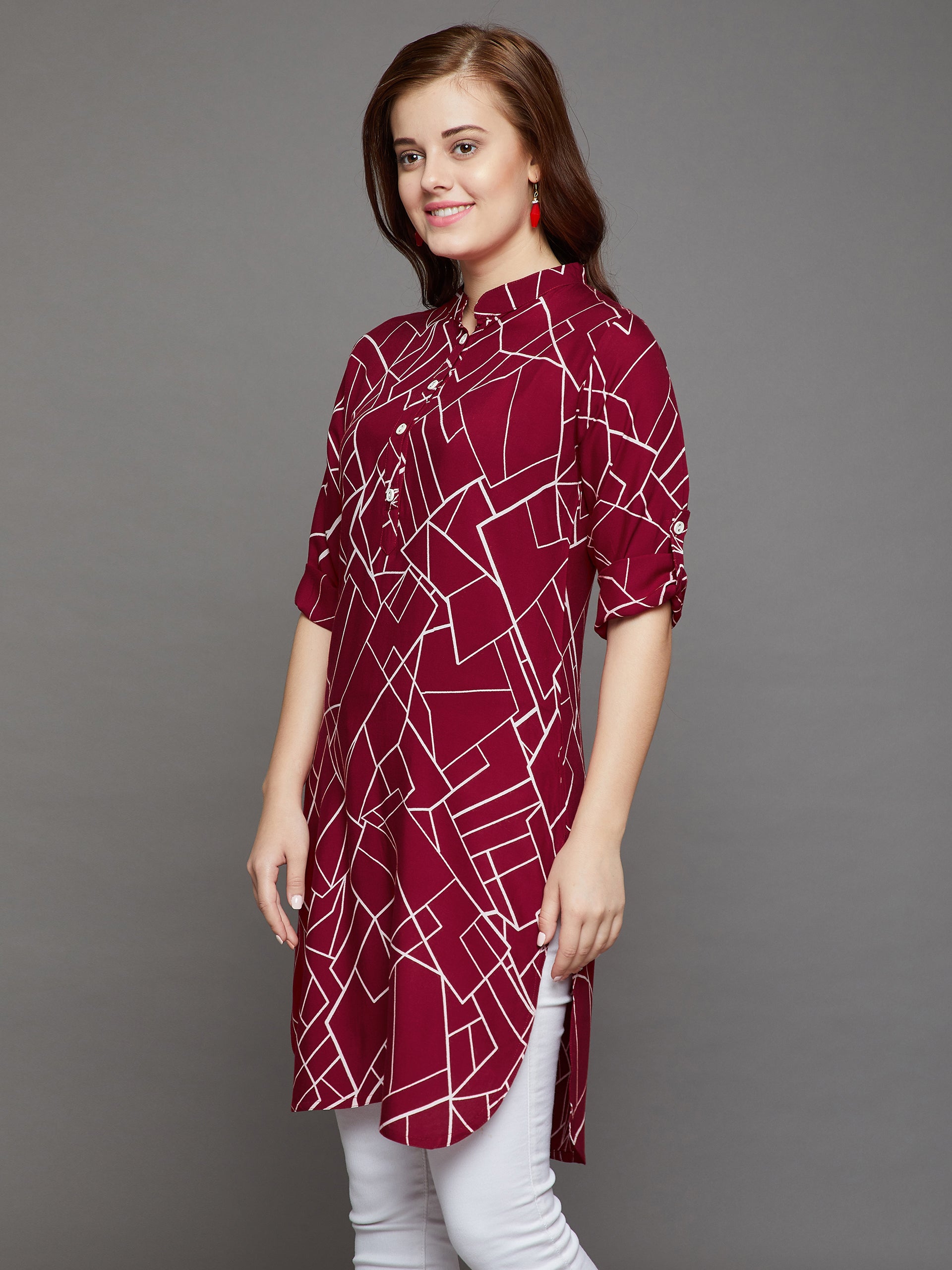 Maroon Geometry Printed Kurti