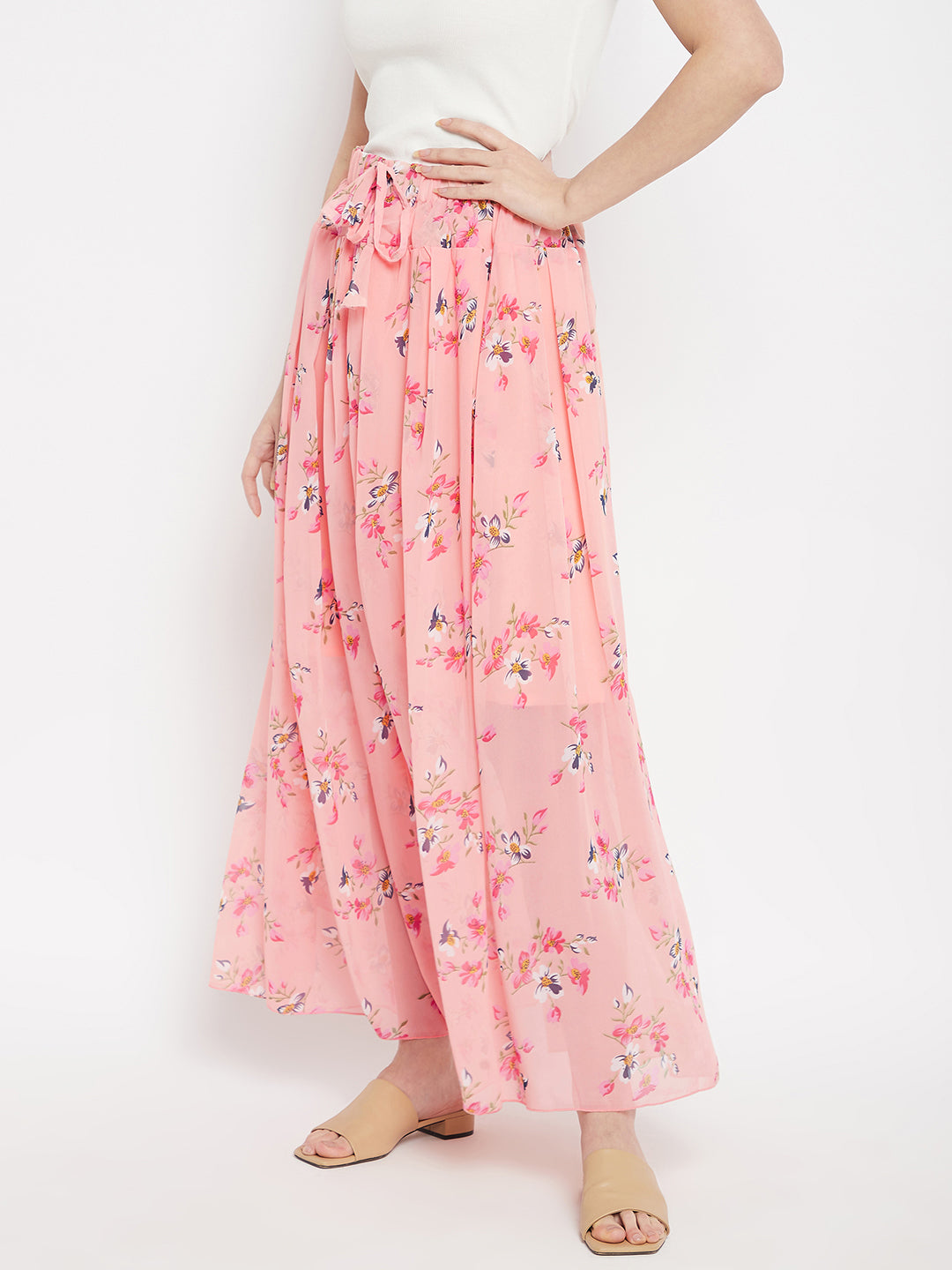 Pink & Peach Pleat Floral Skirt