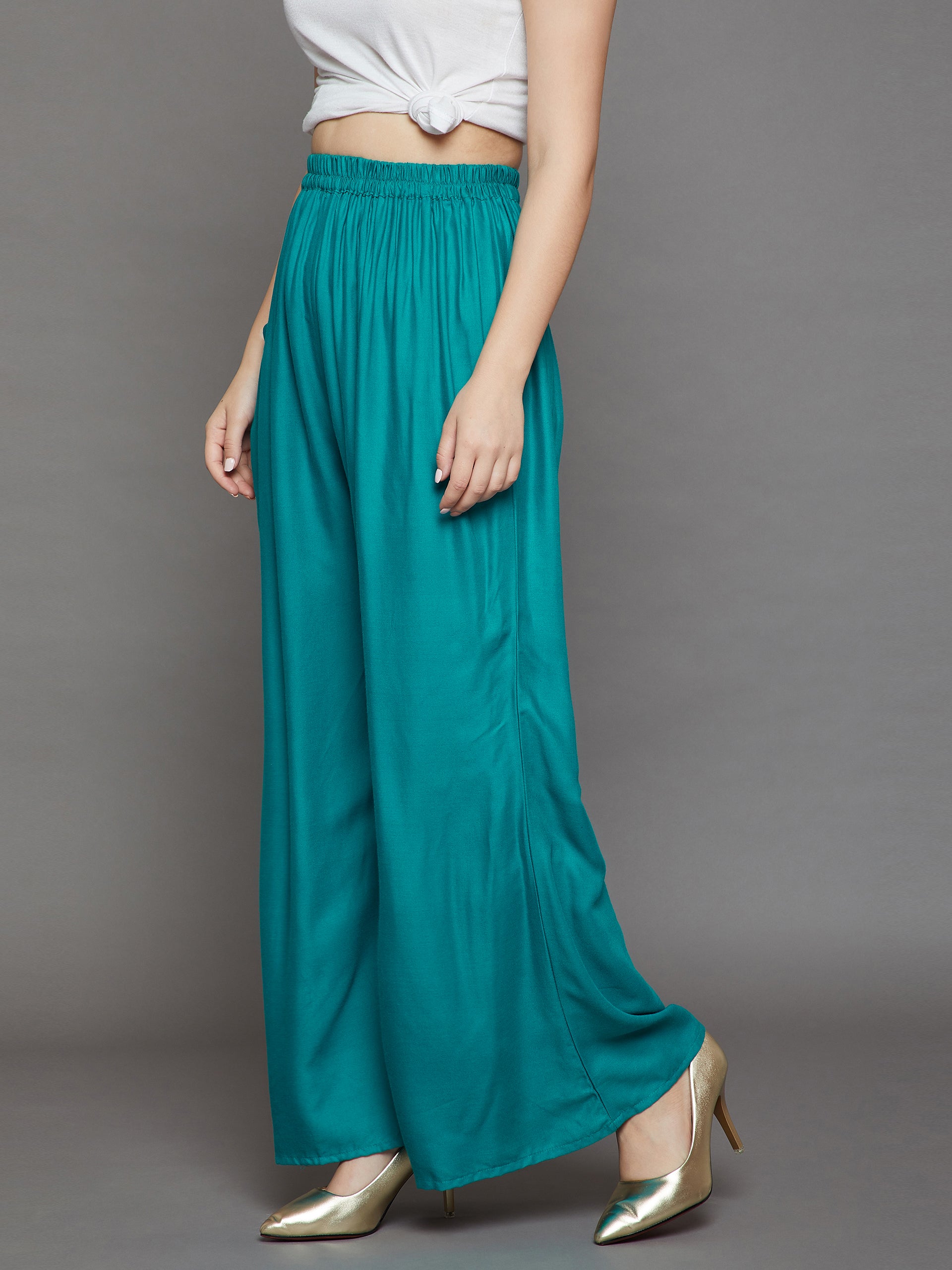 Rama Green Plain Rayon Palazzo