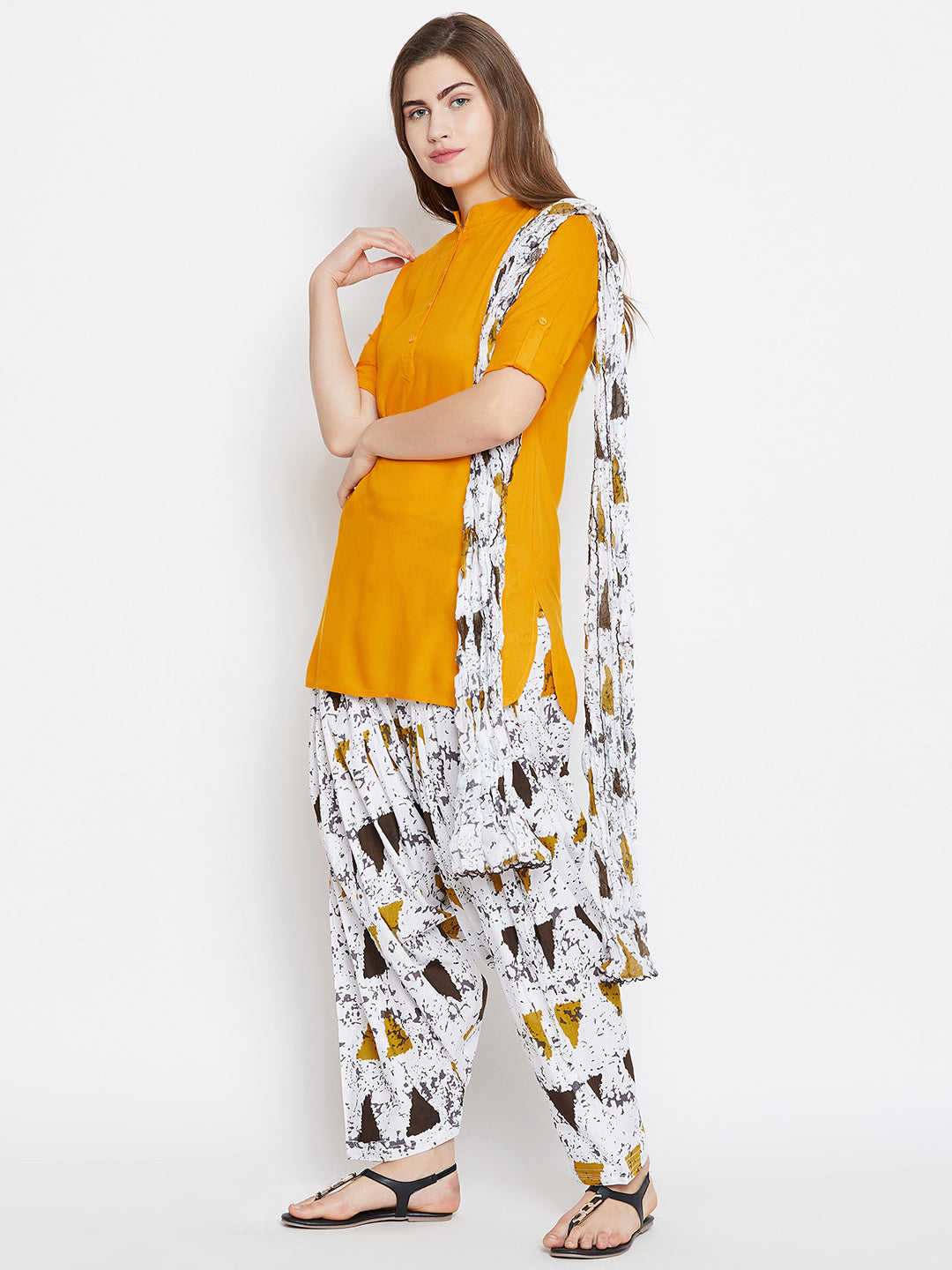 Vector Print Patiala with Mustard Kurti Set