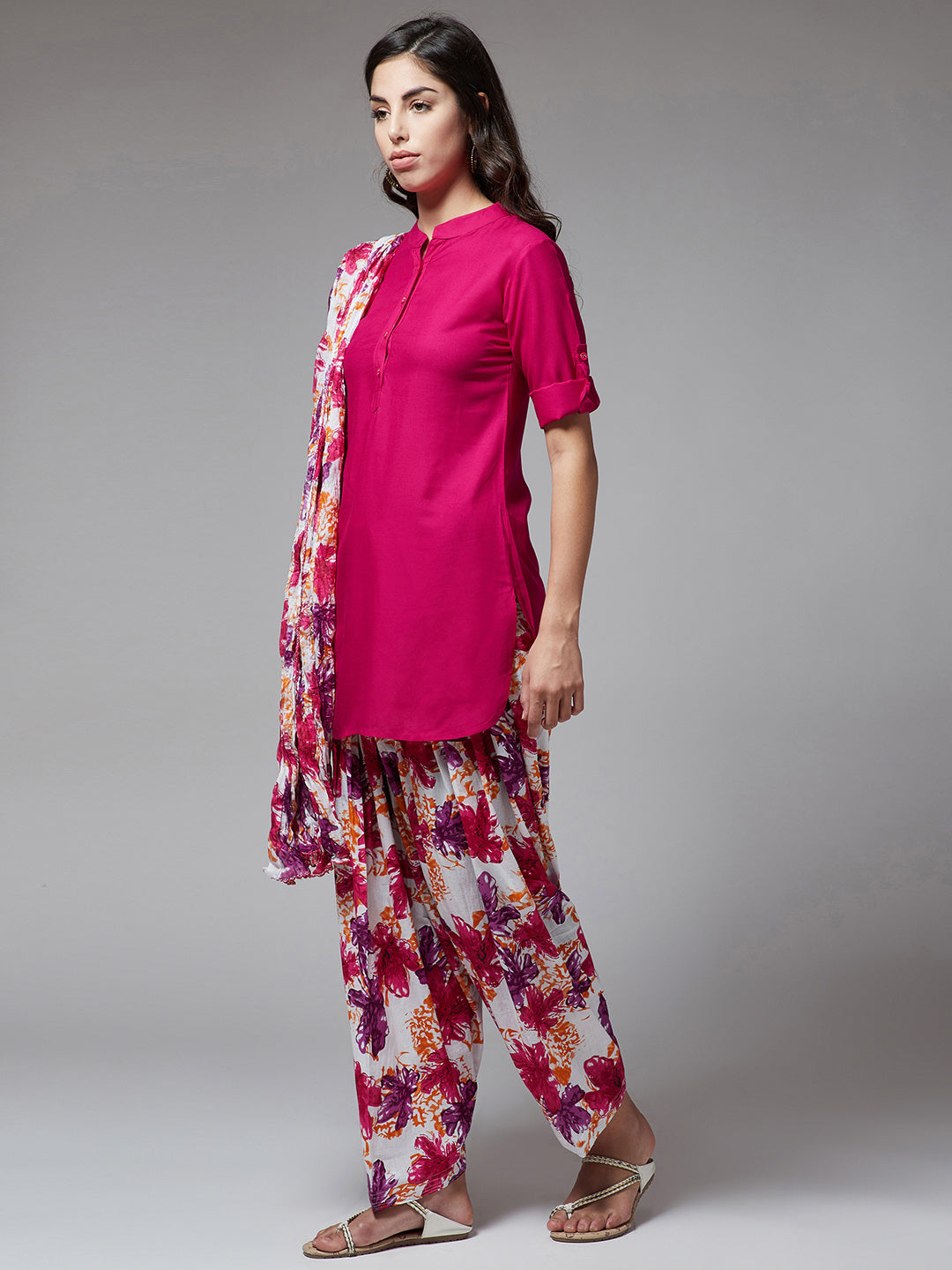 Magenta Top with Floral Patiala Set