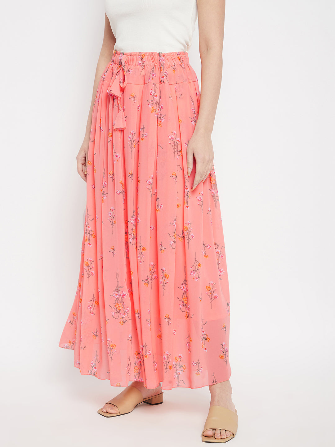 Peachy Floral Pleat Skirt