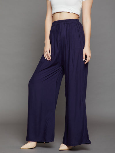 Navy Blue Plain Rayon Palazzo
