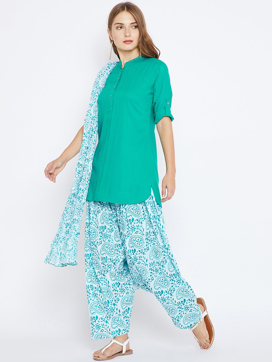 Paisley Print Patiala with Rama Green Kurti Set