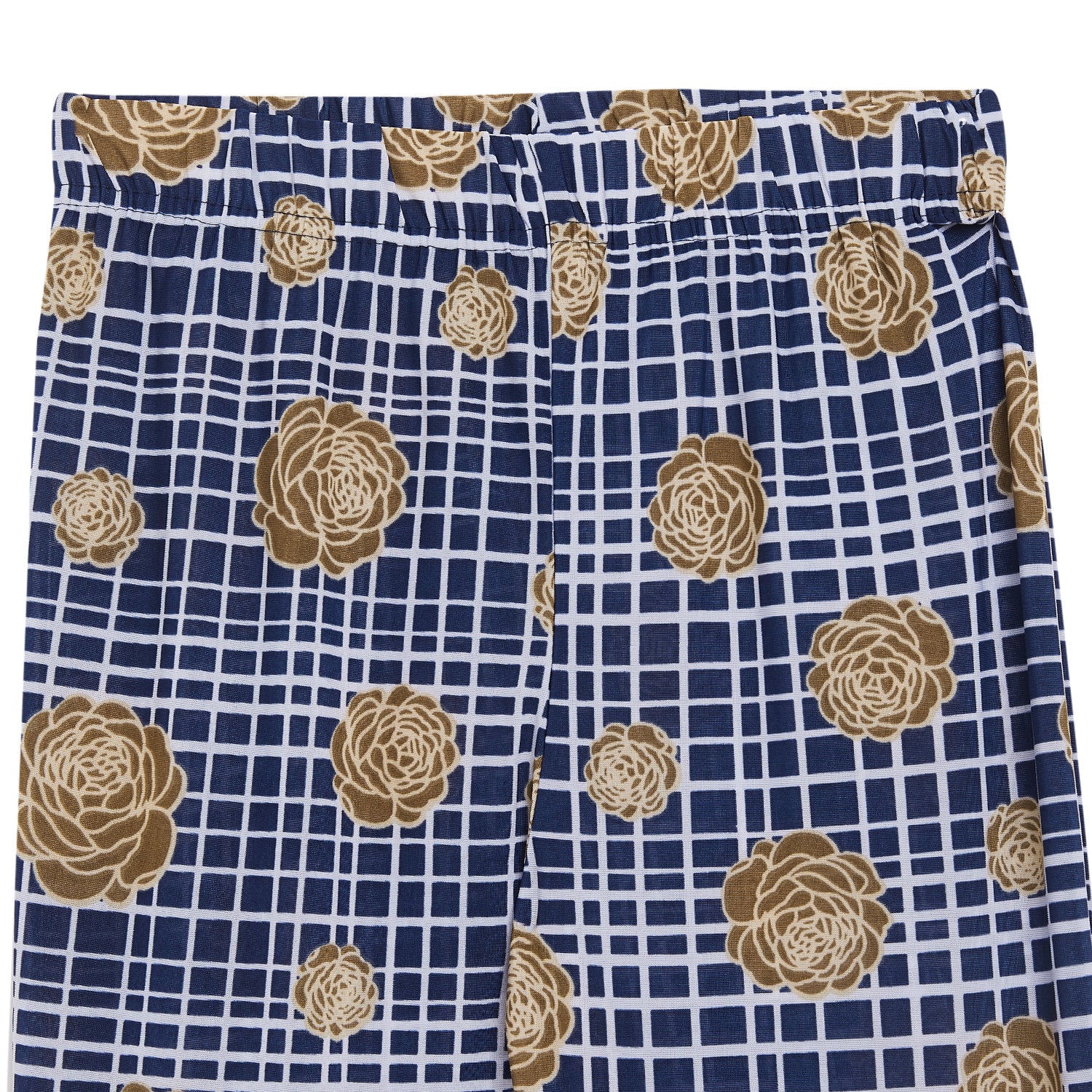 Kids Blue Checks with Brown Flower Printed Palazzo