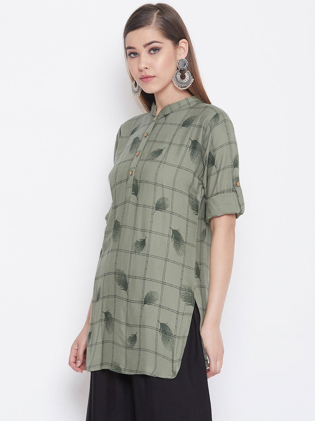 Deltagrey with Feather Print Short Kurta