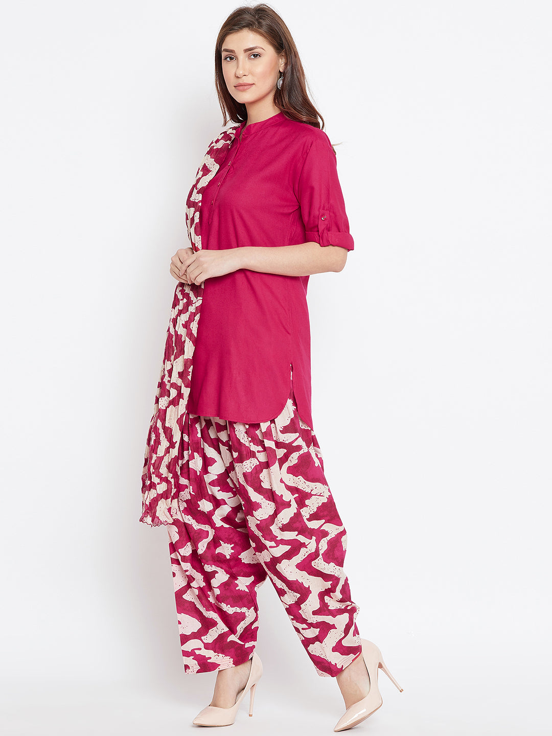 Brush Pattern Patiala with Rani Kurti Set