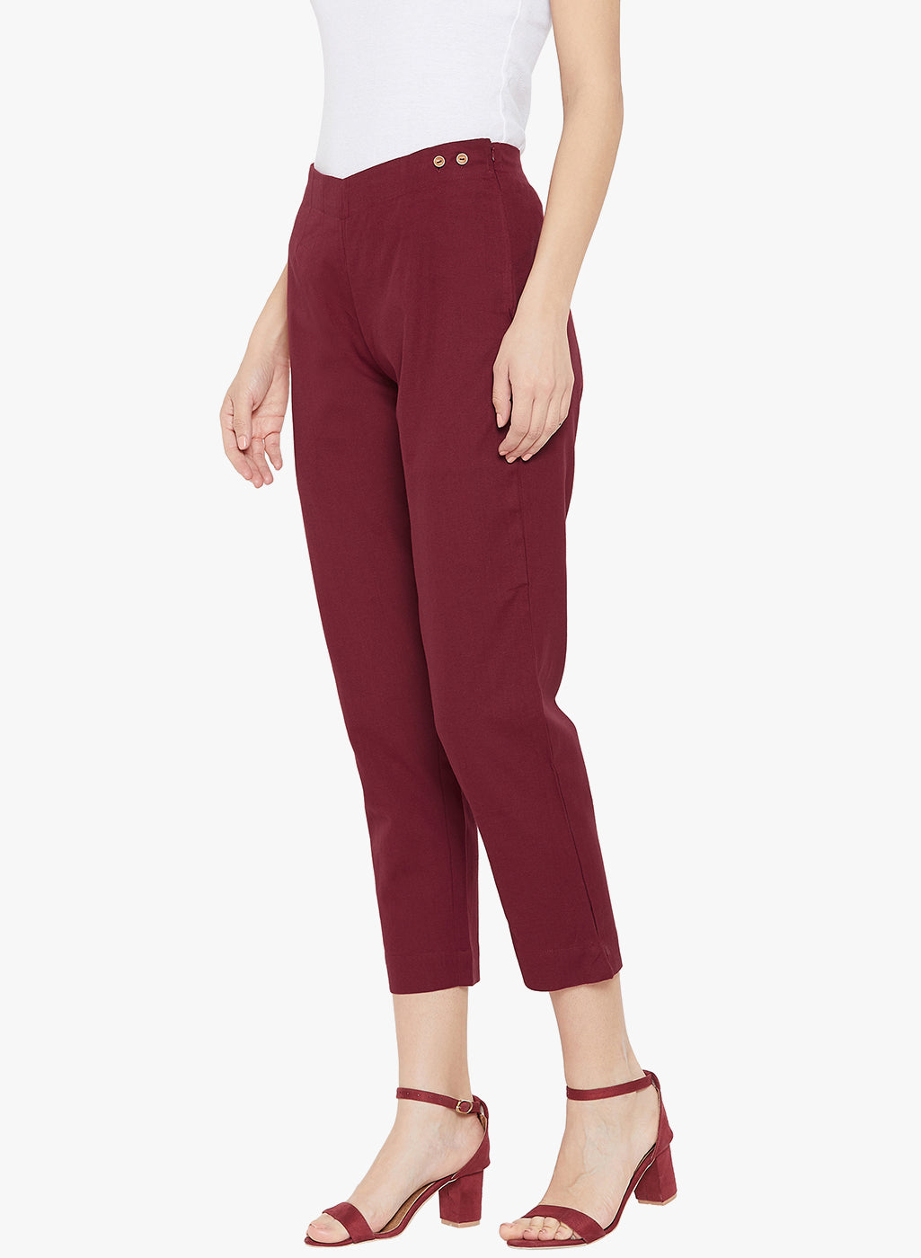 Maroon Cotton Slub Pants