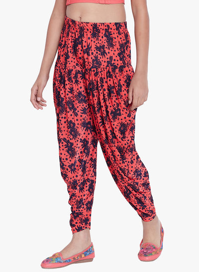 Peach Polka Floral Printed Dhoti