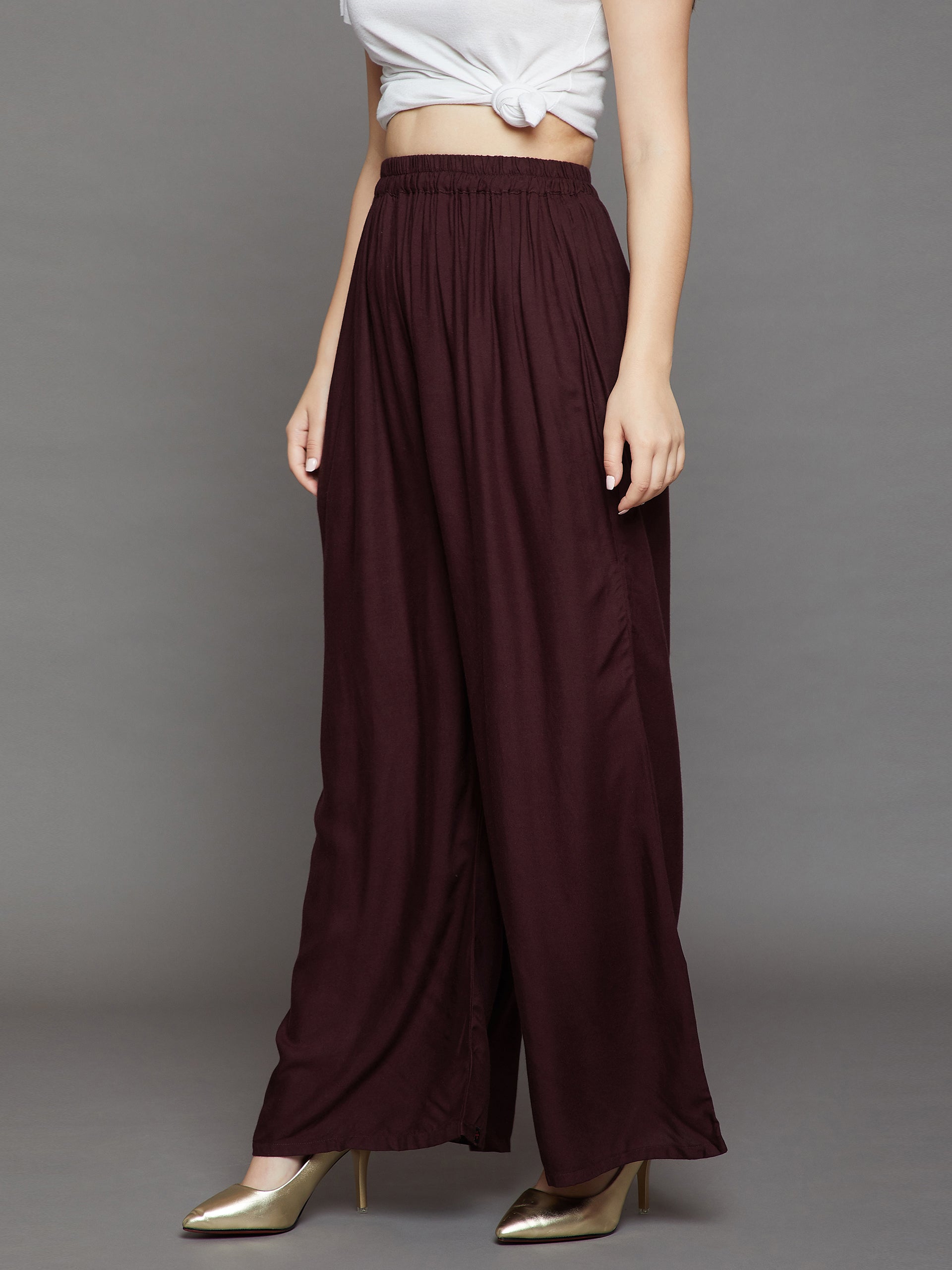 Brown Plain Rayon Palazzo