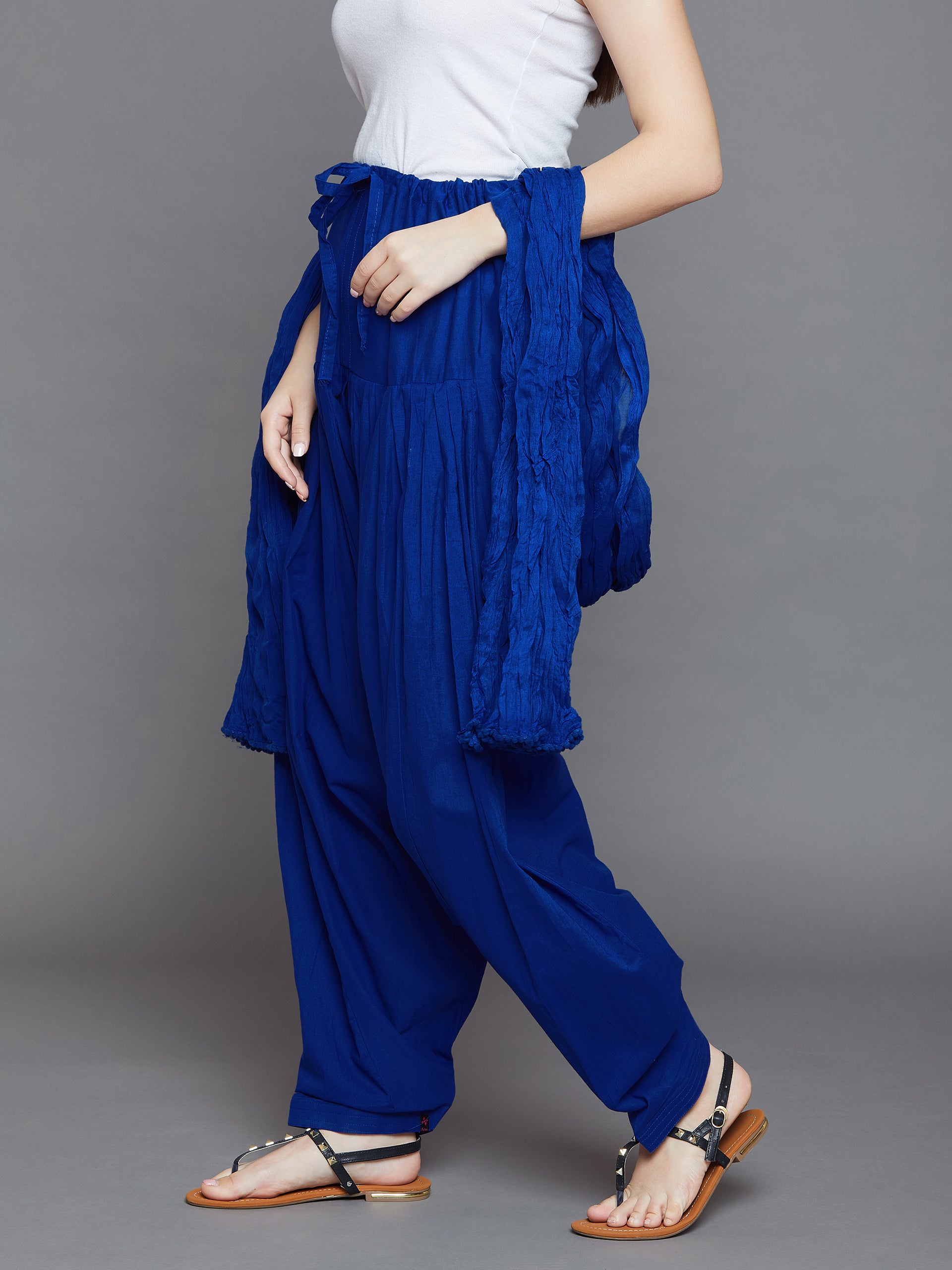 Royal Blue Cotton Plain Patiala with Dupatta