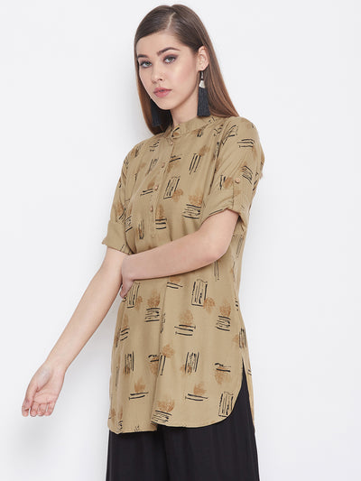 Pale Taupe Printed Short Kurta