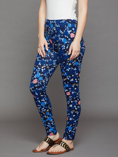 Blue Floral Printed Legging