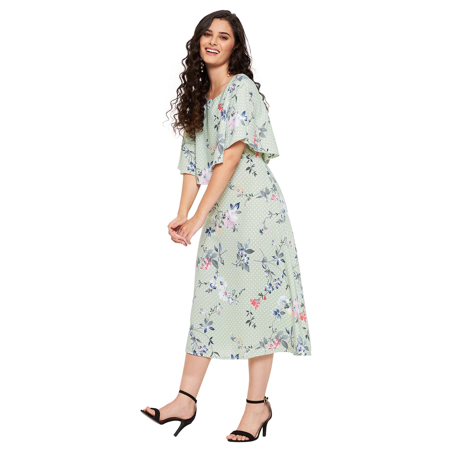 Floral Polka Cape Midi Dress