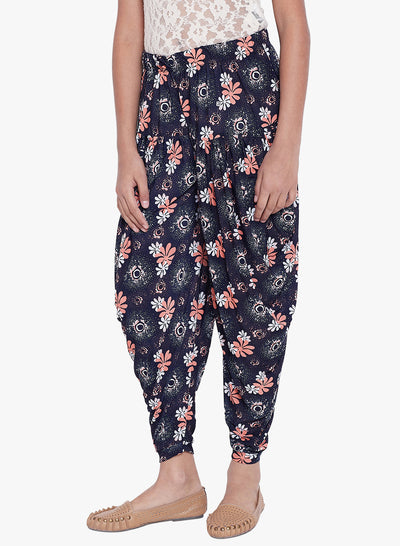 Peach Tri- Floral Printed Dhoti