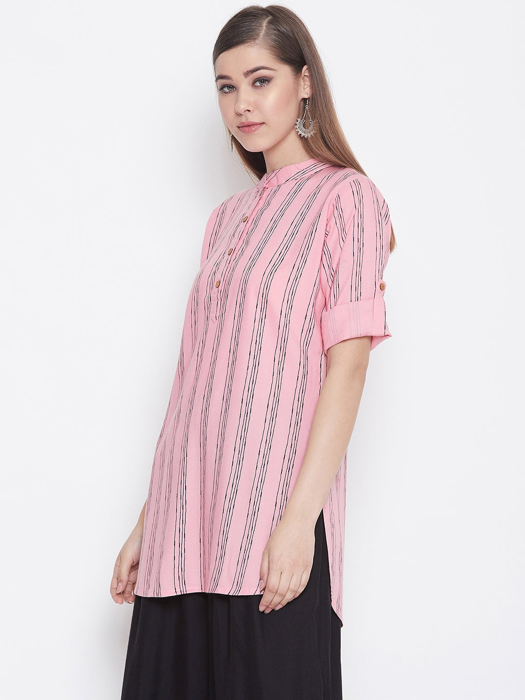 Azalea Pink Striped Short Kurta