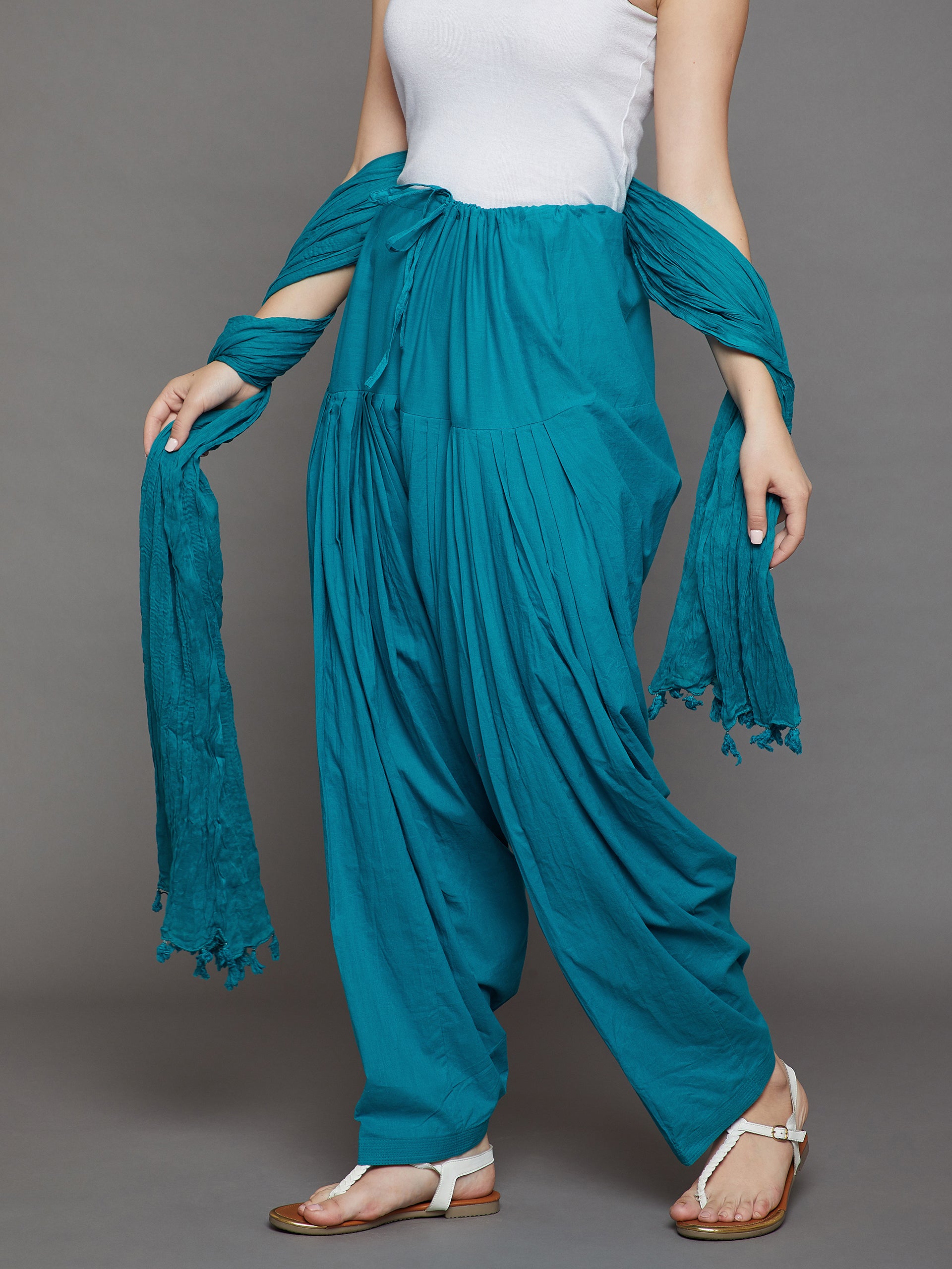 Rama Green Cotton Plain Patiala with Dupatta