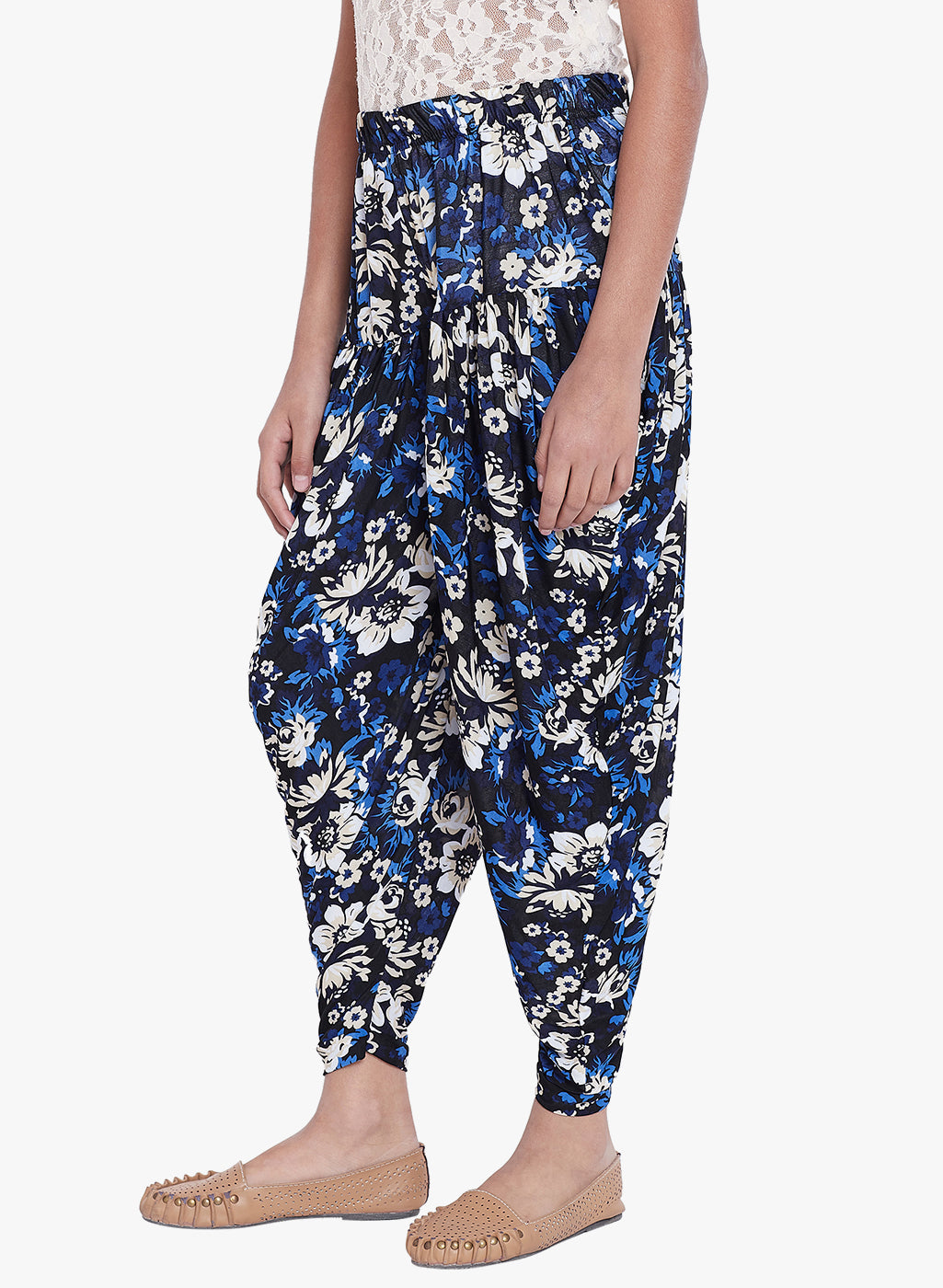 Blue Floral Printed Dhoti
