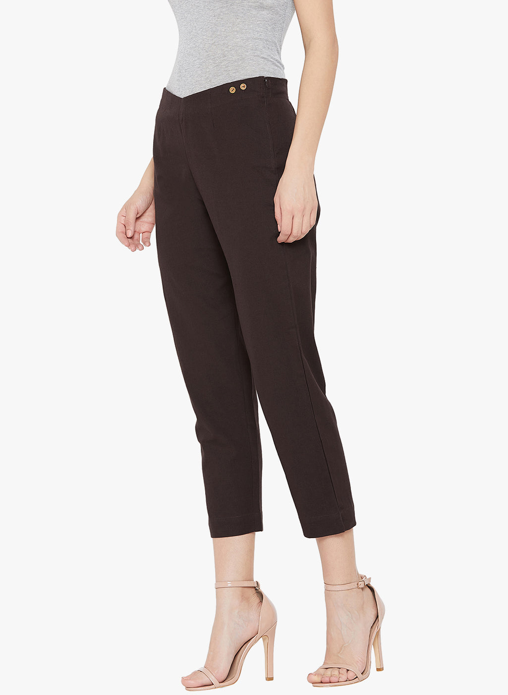 Brown Cotton Slub Pants