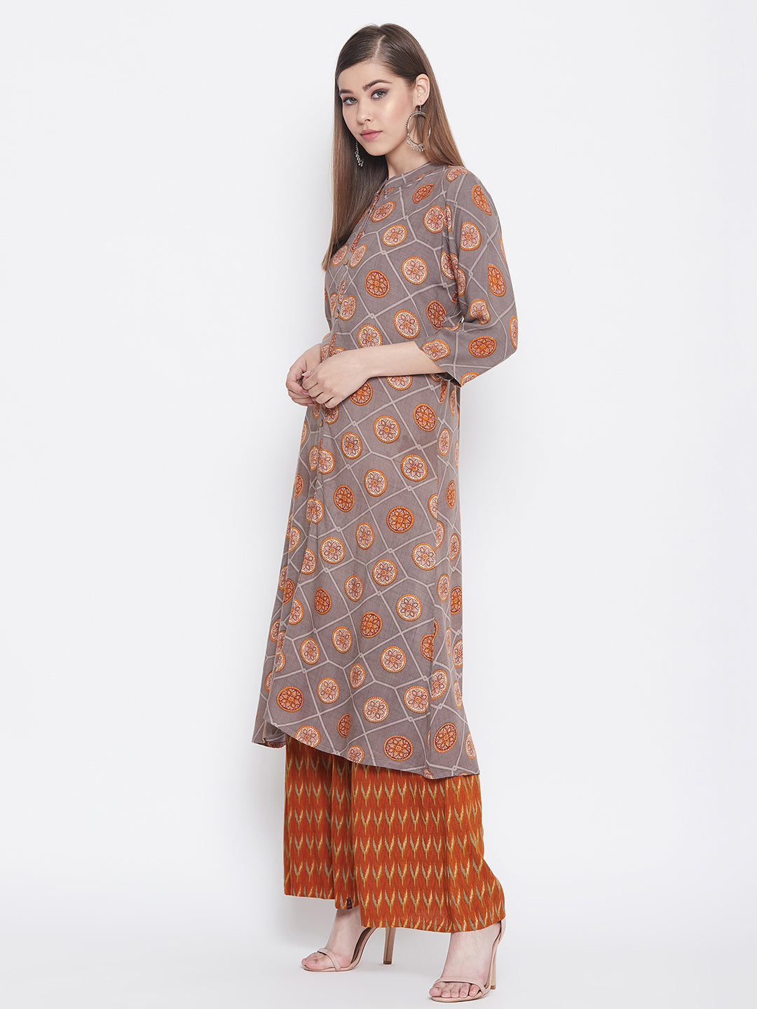 Printed sand wisp and maroon Kurti with palazzo