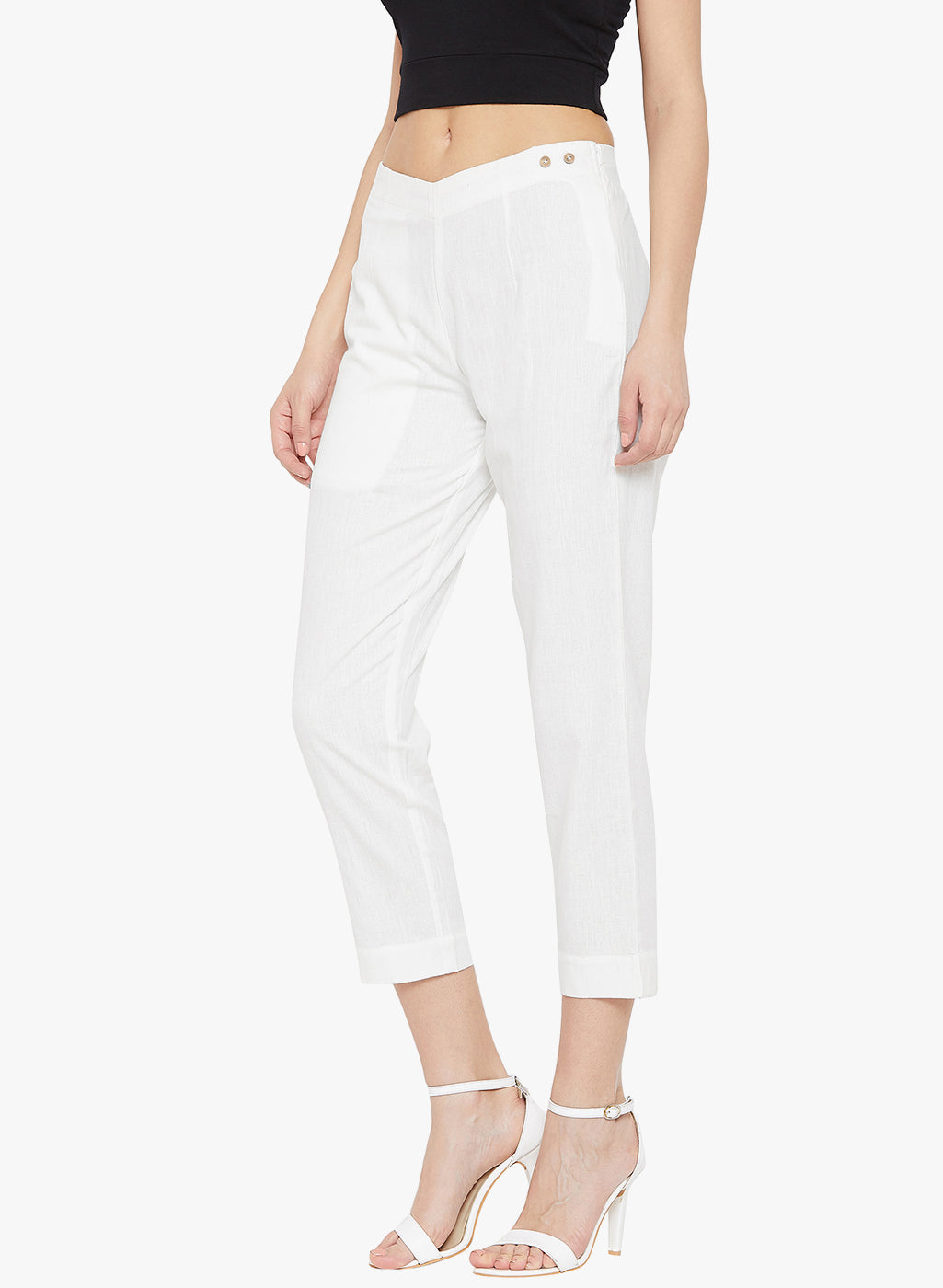 White Cotton Slub Pants