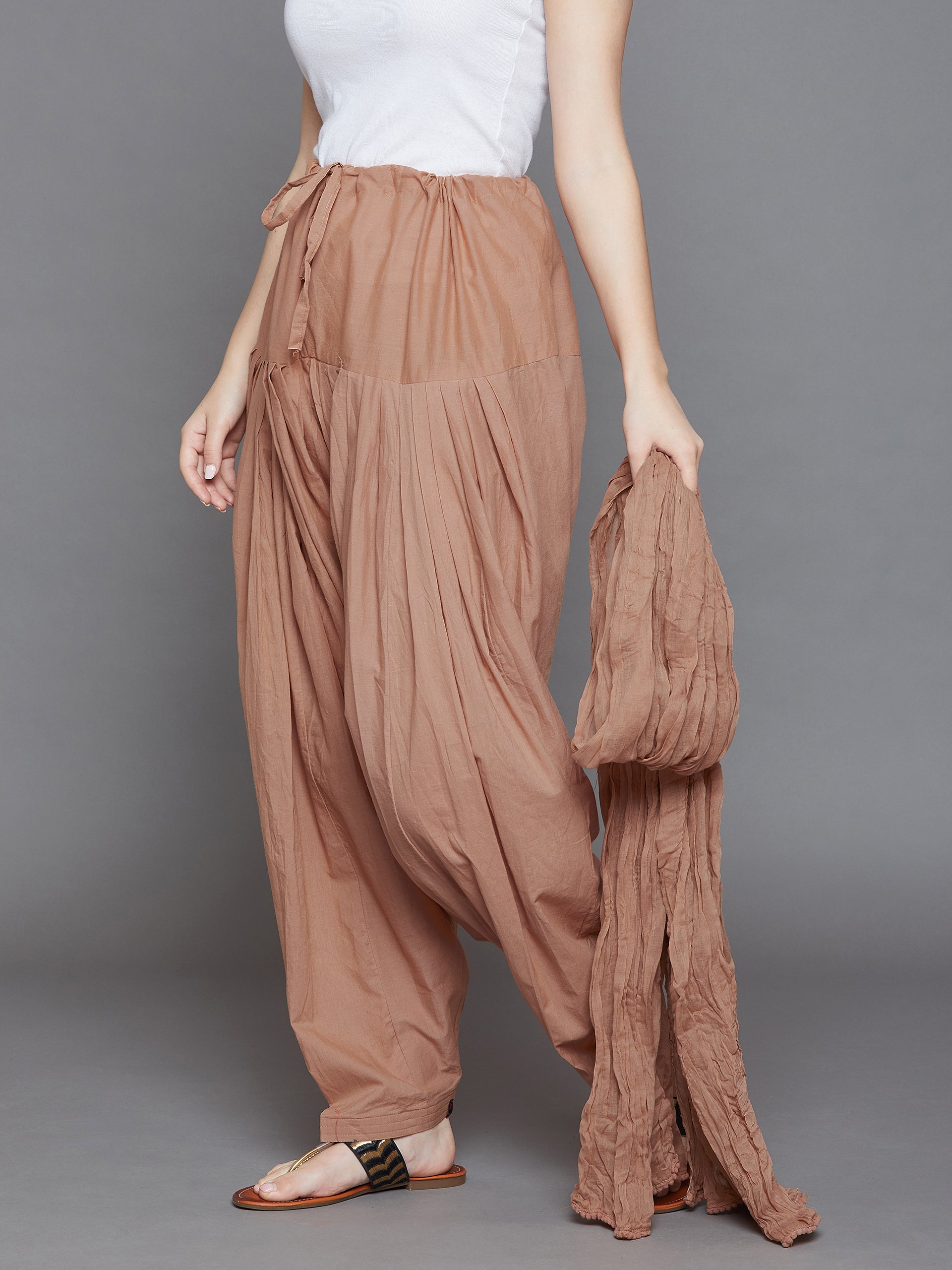 Brown Cotton Plain Patiala with Dupatta