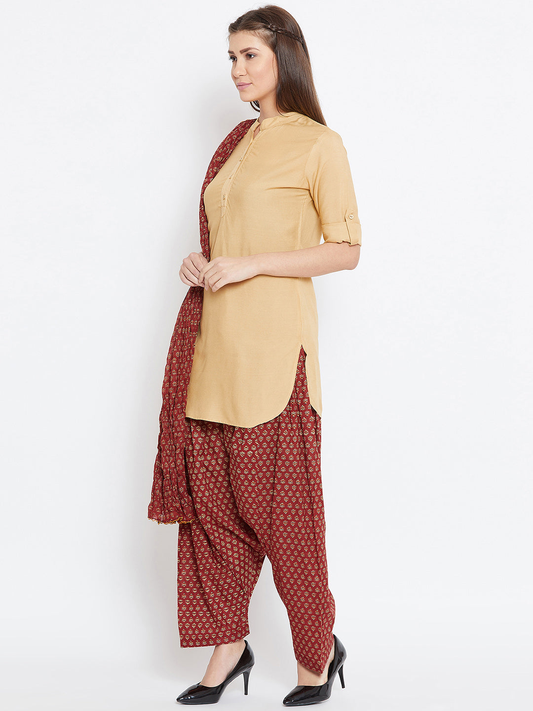 Ditsy Print Patiala with Fawn Kurti Set