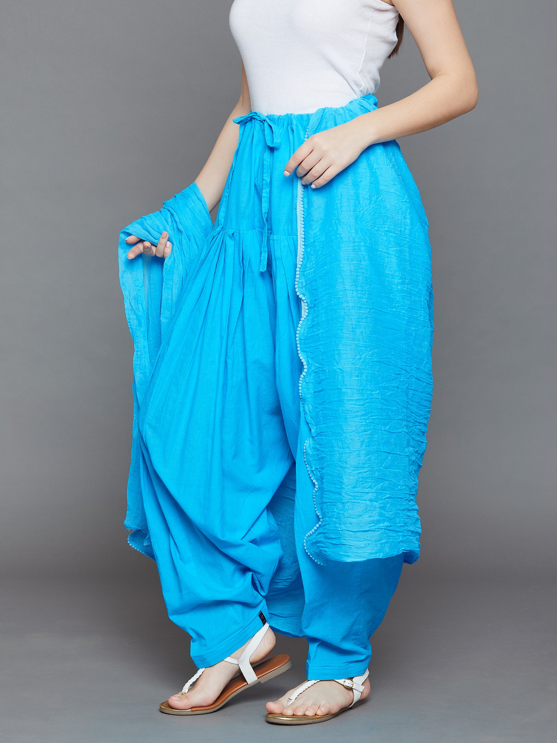 Sky Blue Cotton Pain Patiala with Dupatta