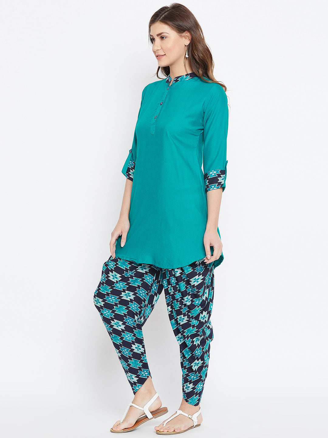 Rama Green Aztec Print Dhoti Set