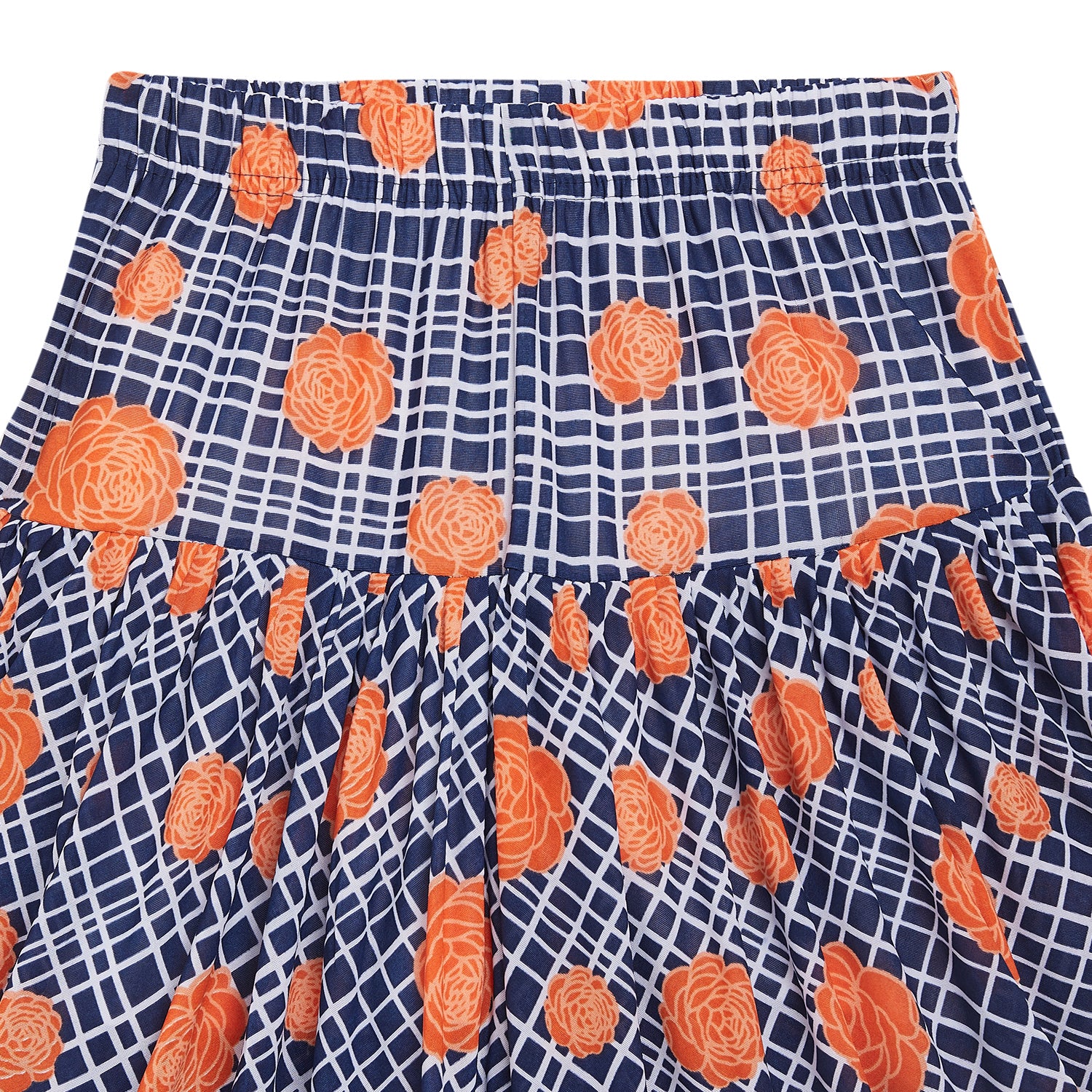 Blue Checks with Peach Flower Printed Dhoti