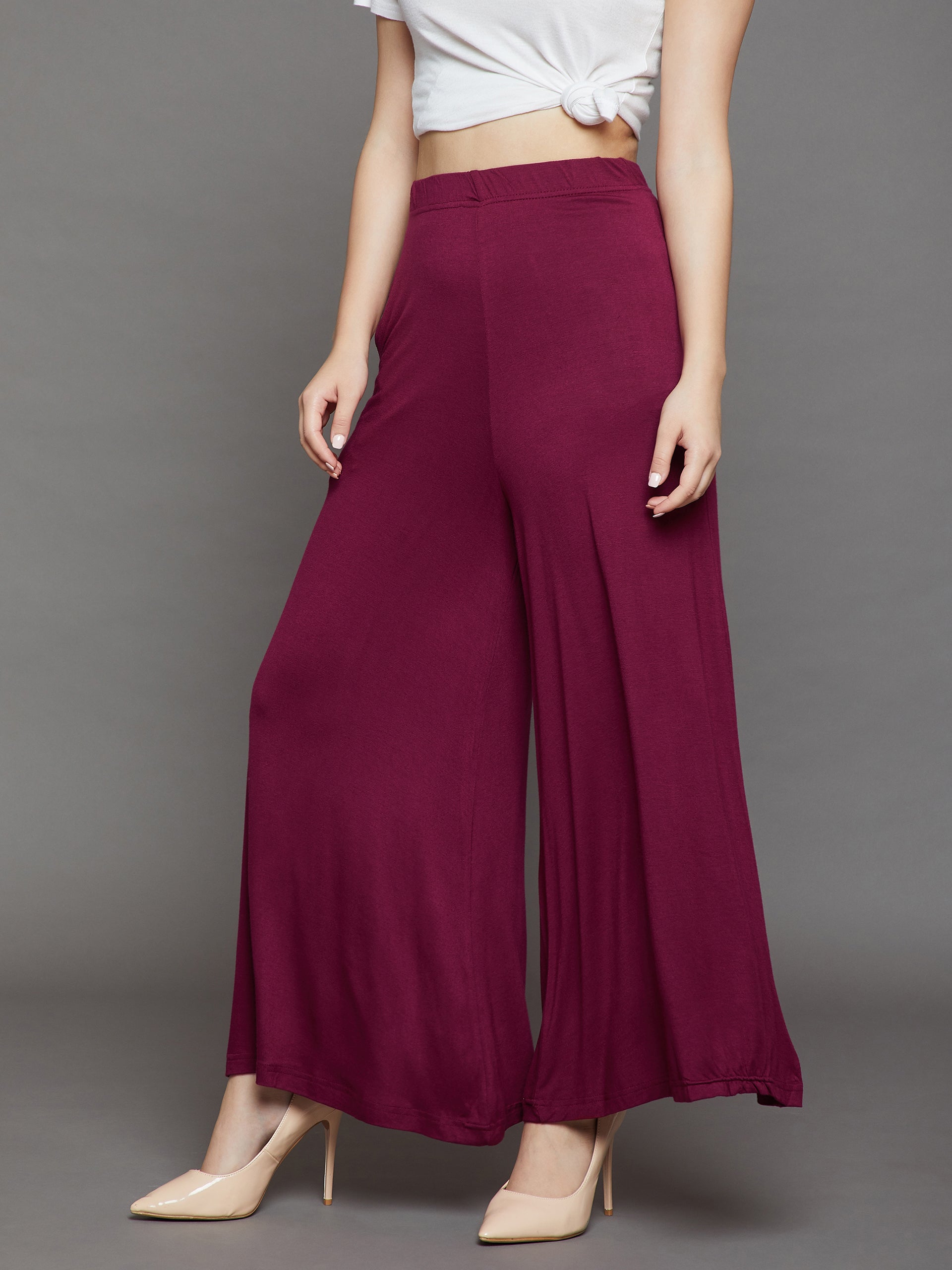 Maroon Plain Viscose Palazzo