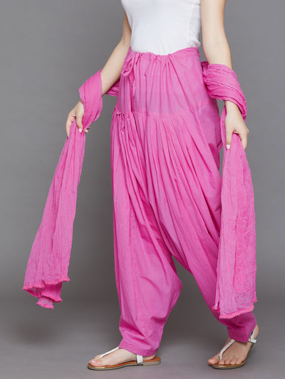Light Pink Plain Cotton Patiala with Dupatta