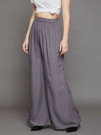 Grey Plain Rayon Palazzo 2XL Grey