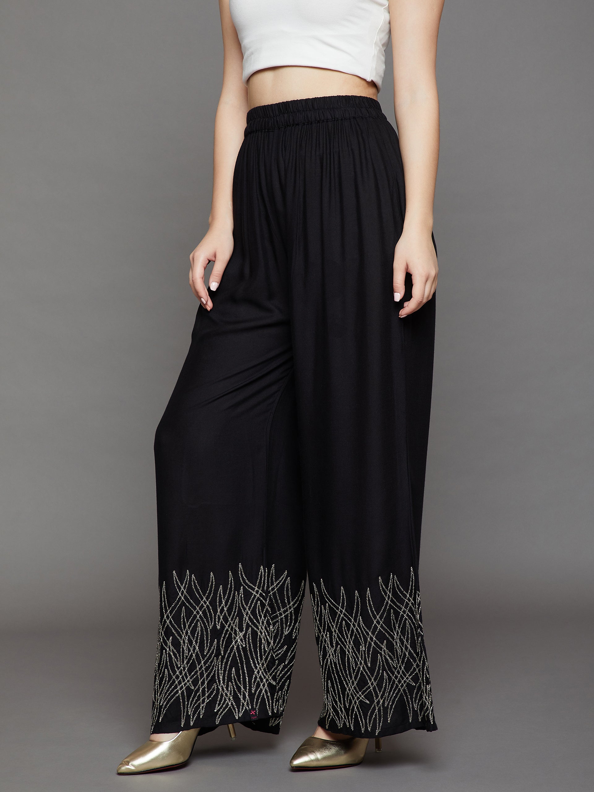 Jet Black Embroidery Palazzo