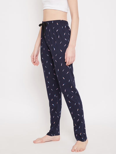 Women's Navy Blue Candy Printed Pajama