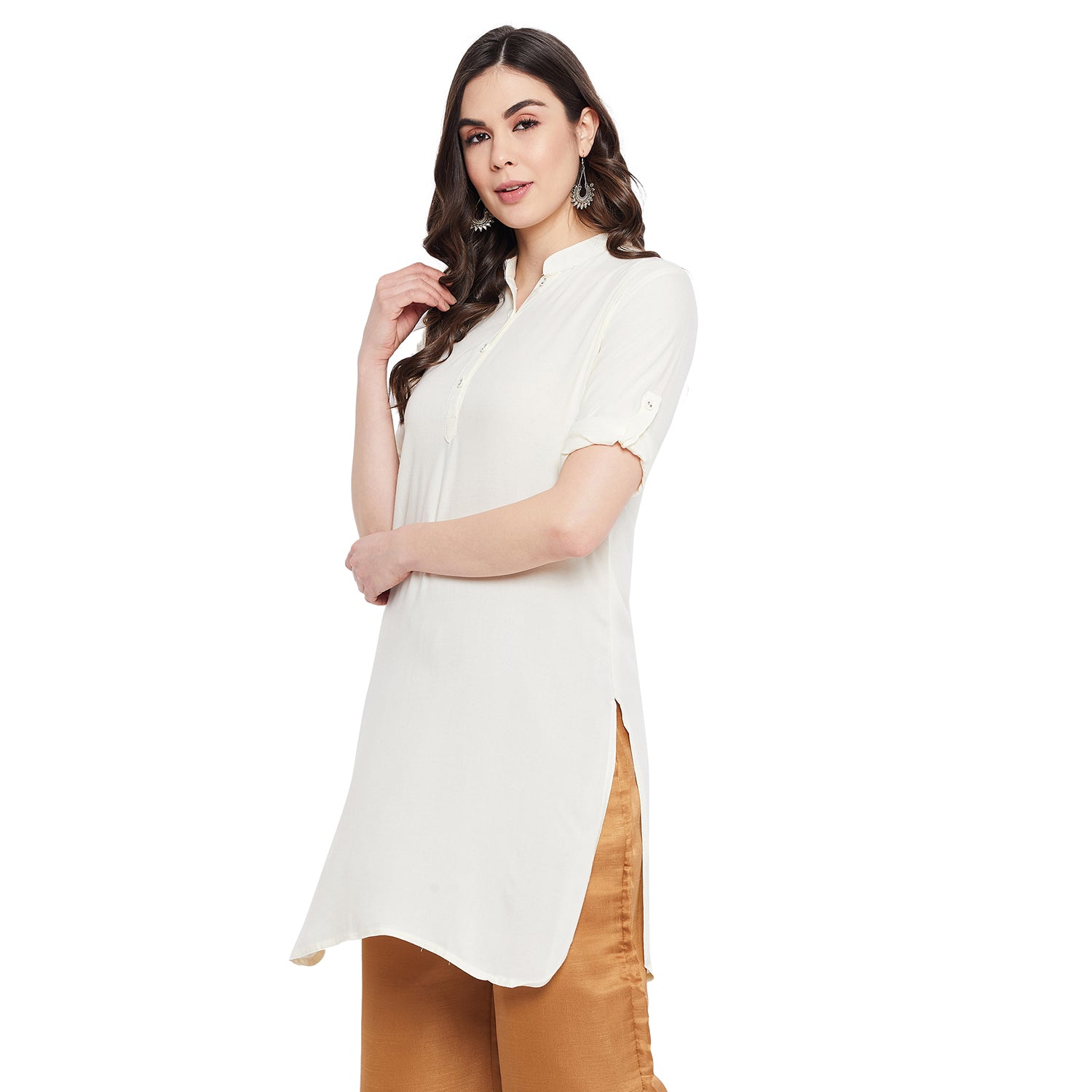 Cream Solid Color Kurti