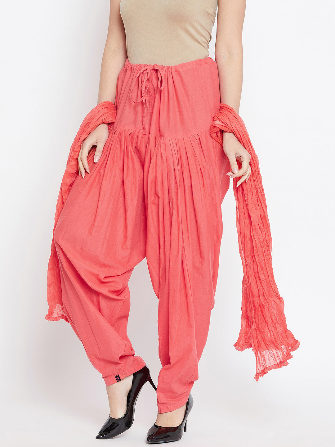 Peach Cotton Plain Patiala with Dupatta