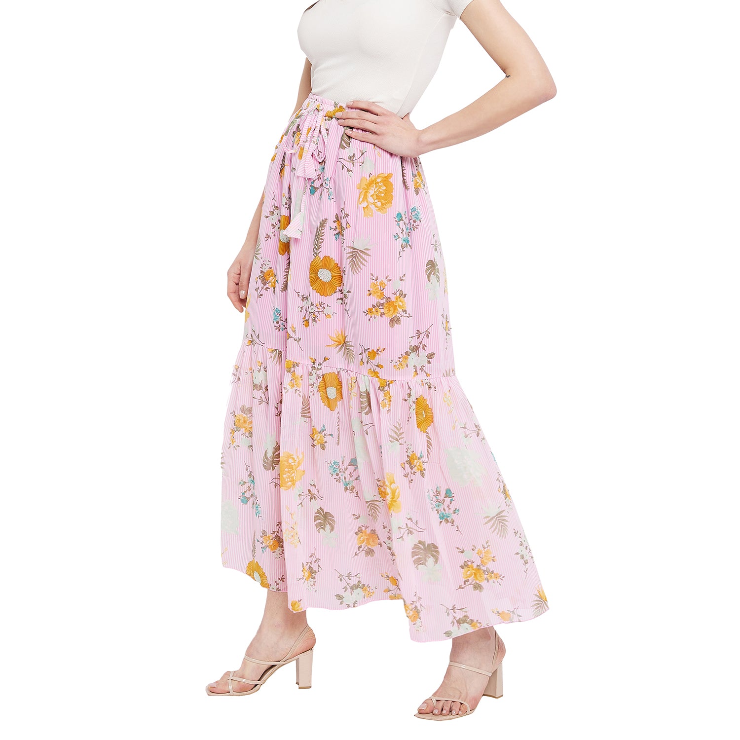 Double Frill Pink Floral Skirt