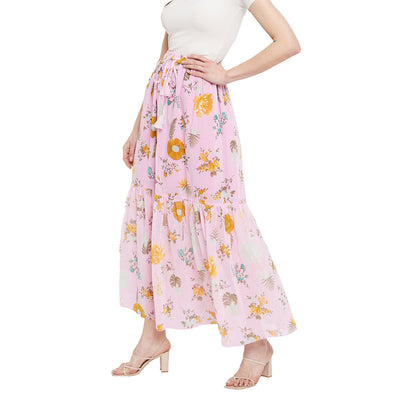 Double Frill Pink Floral Skirt