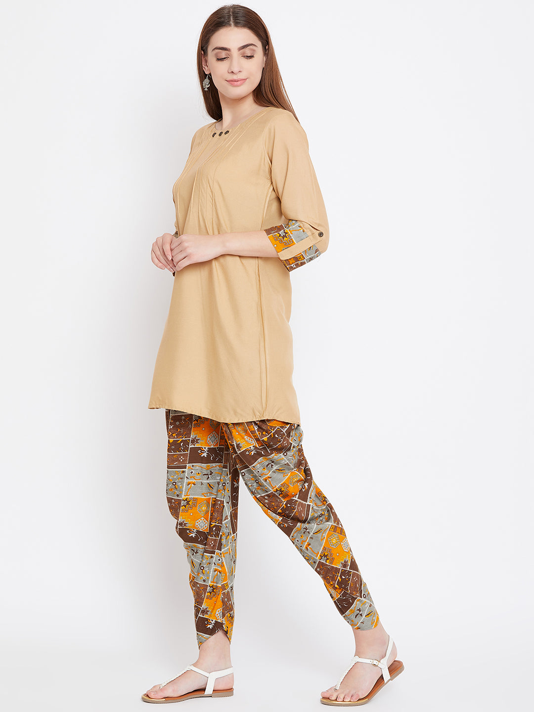 Skin kurti With Box Print Dhoti
