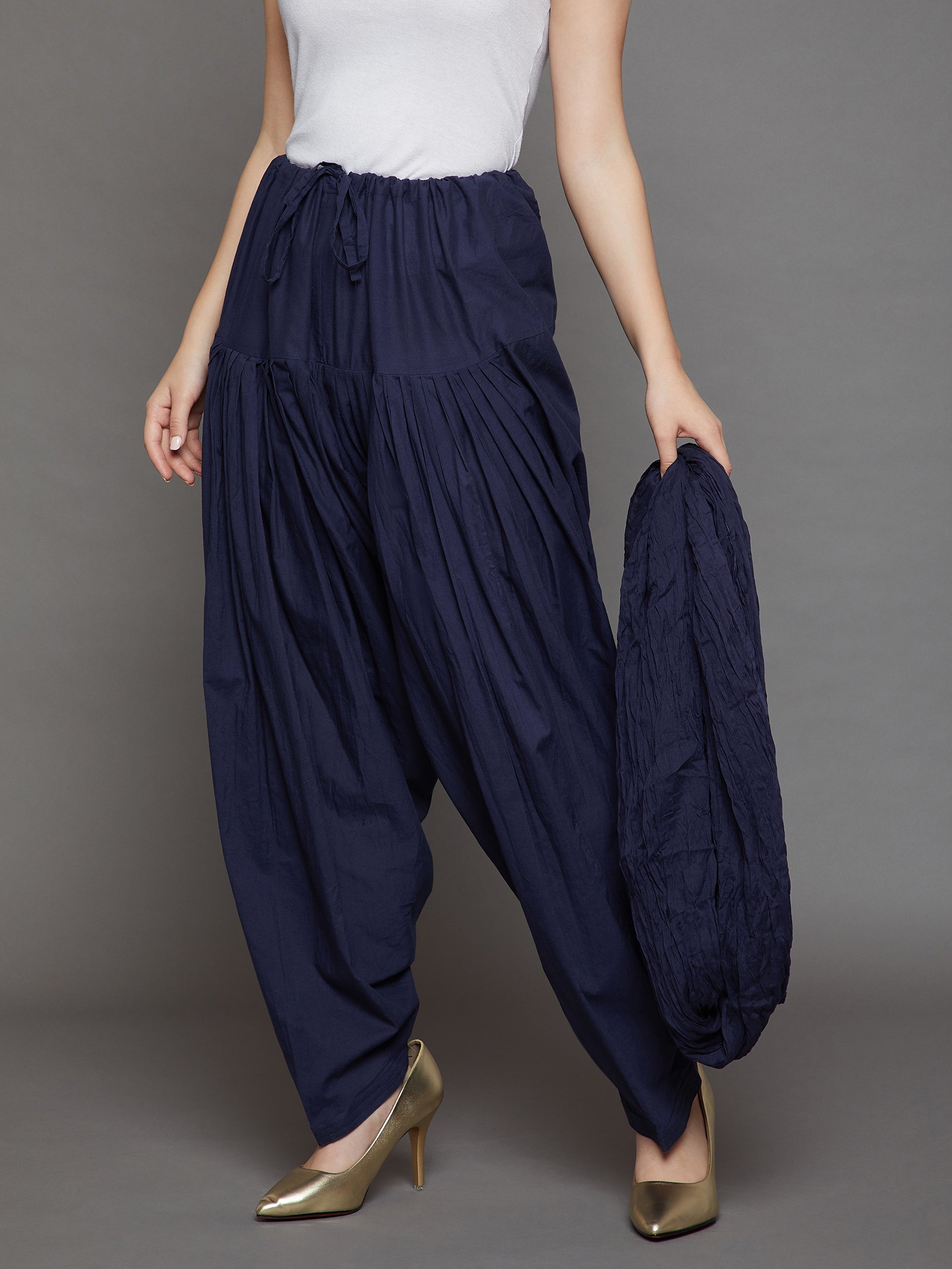 Navy Blue Cotton Plain Patiala with Dupatta