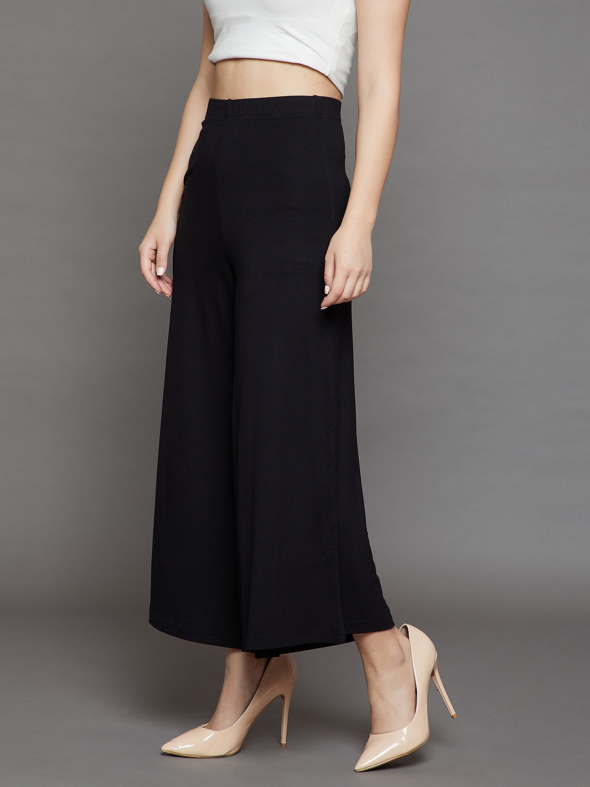 Black Plain Viscose Palazzo